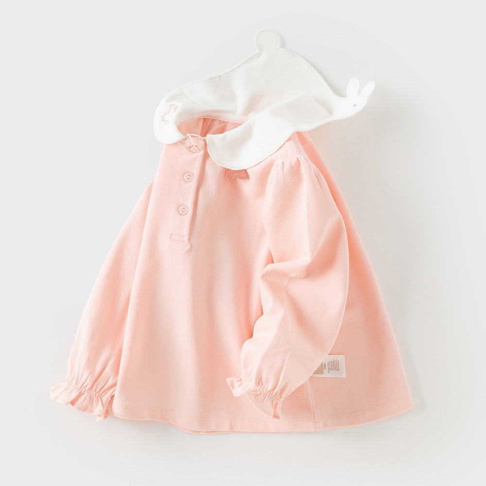 Dave&Bella Toddler Girls Pink Rabbit Polo Collar Soft Cute T-shirt
