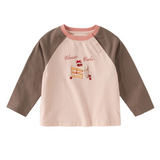 Dave&Bella Toddler Girls Pink Cake Print Soft Comfortable Casual Cotton T-shirts