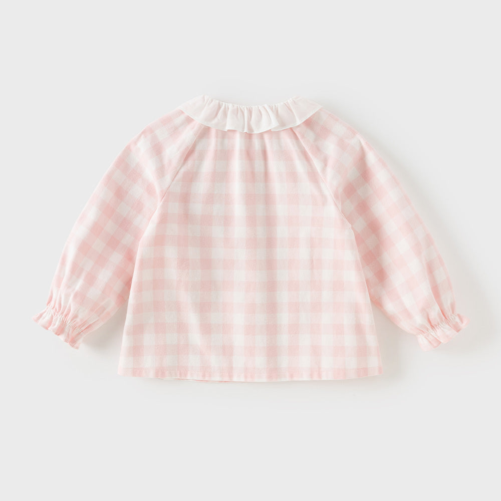 Dave&Bella Toddler Girls Pink White Plaid Sweet Doll Collar Soft Cotton Shirts