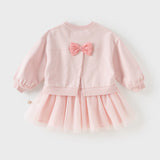 Dave&Bella Toddler Girls Pink Charming Print Mesh Dress-Style Soft Cotton Sweatshirts