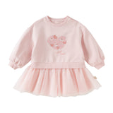 Dave&Bella Toddler Girls Pink Charming Print Mesh Dress-Style Soft Cotton Sweatshirts