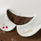 Dave&Bella Toddler Girls Brown Cherry Print Doll Collar Cozy Cotton A-line Dress