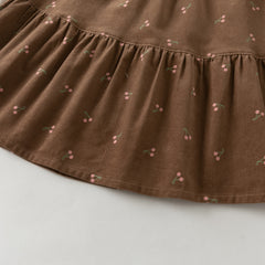 Dave&Bella Toddler Girls Brown Cherry Print Doll Collar Cozy Cotton A-line Dress