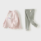 Dave&Bella Toddler Girls Purple Pink Rabbit Print Casual Soft Comfortable Pant Suits