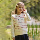 Dave&Bella Kid Girls Beige Cherry & Heart Jacquard Cotton Sleeveless Vests
