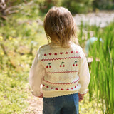 Dave&Bella Kid Girls Beige Cherry & Heart Jacquard Cotton Sleeveless Vests