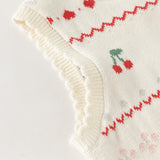Dave&Bella Kid Girls Beige Cherry & Heart Jacquard Cotton Sleeveless Vests