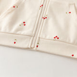 Dave&Bella Toddler Girls Beige Cherry Print Comfortable Hooded Pant Suits