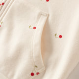 Dave&Bella Toddler Girls Beige Cherry Print Comfortable Hooded Pant Suits