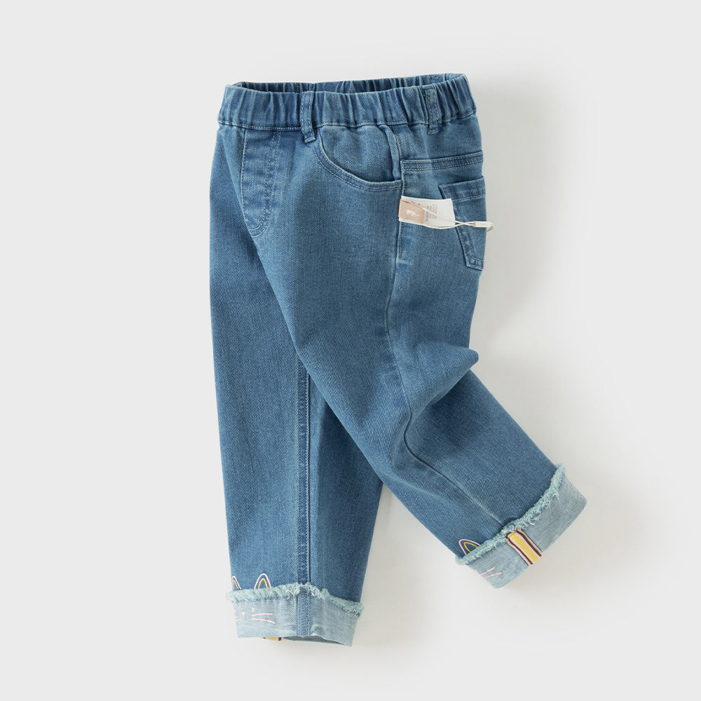 Dave&Bella Toddler Girls Denim Blue Fashion Loose Comfortable Jeans