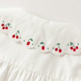 Dave&Bella Toddler Girls Beige Cherry Embroidery Doll Collar Cozy Cotton Shirts