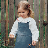 Dave&Bella Toddler Girls Beige Cherry Embroidery Doll Collar Cozy Cotton Shirts
