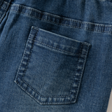 Dave&Bella Toddler Girls Denim Blue Floral Embroidery Loose Cozy Straight-Leg Pants