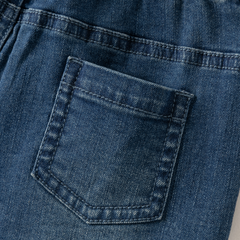 Dave&Bella Toddler Girls Denim Blue Floral Embroidery Loose Cozy Straight-Leg Pants