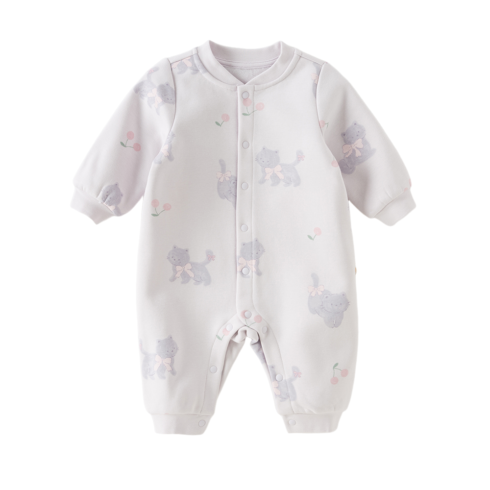 Dave&Bella Baby Girls/Boys Purple/Green Cute Print Warm Fleece Lined Rompers