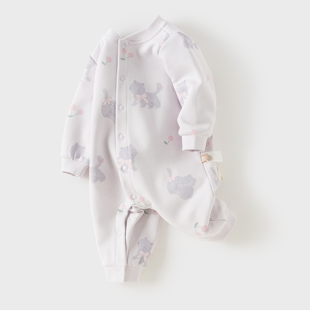 Dave&Bella Baby Girls/Boys Purple/Green Cute Print Warm Fleece Lined Rompers