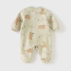 Dave&Bella Baby Girls/Boys Purple/Green Cute Print Warm Fleece Lined Rompers