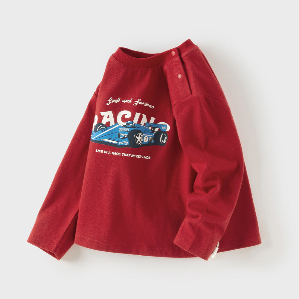 Dave&Bella Toddler Boys Red Car Print Cozy Cotton Casual Comfortable T-shirts