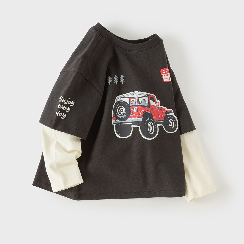 Dave&Bella Toddler Boys Gray Car Print Casual Comfortable Cozy Cotton T-shirts