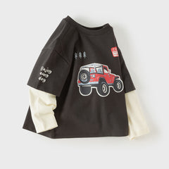 Dave&Bella Toddler Boys Gray Car Print Casual Comfortable Cozy Cotton T-shirts
