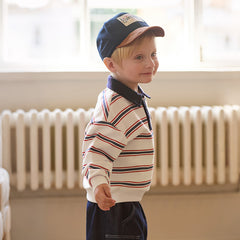 Dave&Bella Toddler Boys Red Blue Striped Polo Collar Casual Long Sleeve Polos