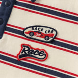 Dave&Bella Toddler Boys Red Blue Striped Polo Collar Casual Long Sleeve Polos
