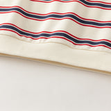 Dave&Bella Toddler Boys Red Blue Striped Polo Collar Casual Long Sleeve Polos