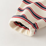 Dave&Bella Toddler Boys Red Blue Striped Polo Collar Casual Long Sleeve Polos