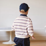 Dave&Bella Toddler Boys Red Blue Striped Polo Collar Casual Long Sleeve Polos