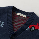 Dave&Bella Toddler Boys Navy Car Jacquard V-neck Cozy Cotton Cardigans