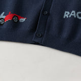 Dave&Bella Toddler Boys Navy Car Jacquard V-neck Cozy Cotton Cardigans