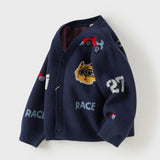 Dave&Bella Toddler Boys Navy Car Jacquard V-neck Cozy Cotton Cardigans