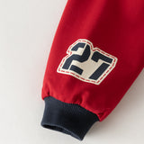 Dave&Bella Toddler Boys Red Design Print Polo Collar Soft Cozy Pant Suits