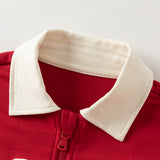 Dave&Bella Toddler Boys Red Design Print Polo Collar Soft Cozy Pant Suits