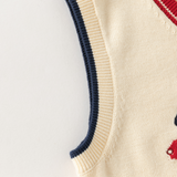 Dave&Bella Toddler Boys Beige Car Jacquard V-neck Cozy Cotton Vests