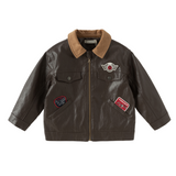 Dave&Bella Toddler Boys Coffee Brown Fashion Design PU Jackets Coats