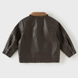 Dave&Bella Toddler Boys Coffee Brown Fashion Design PU Jackets Coats