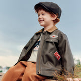 Dave&Bella Toddler Boys Coffee Brown Fashion Design PU Jackets Coats