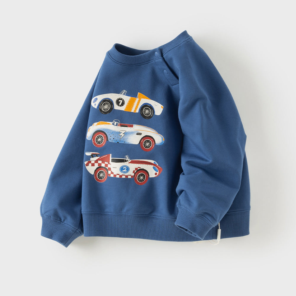 Dave&Bella Toddler Boys Blue Car Print Casual Soft Sweatshirt Tops