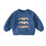 Dave&Bella Toddler Boys Blue Car Print Casual Soft Sweatshirt Tops