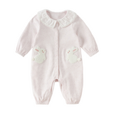 Dave&Bella Baby Girls Purple Floral Print Sweet Cute Doll Collar Soft Cotton Rompers