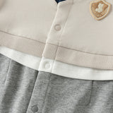 Dave&Bella Baby Boys Grey Turndown Collar Preppy Fake Two-Piece Rompers