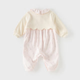 Dave&Bella Toddler Girls Pink Print Mock Two-Piece Doll Collar Soft Cotton Rompers