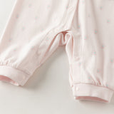 Dave&Bella Toddler Girls Pink Print Mock Two-Piece Doll Collar Soft Cotton Rompers