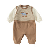 Dave&Bella Toddler Boys Brown Cute Horse Print Soft Comfortable Cotton Rompers