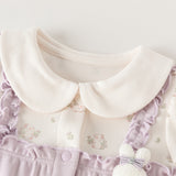 Dave&Bella Baby Girls Purple Doll Collar Mock Two-Piece Cotton Soft Breathable Rompers