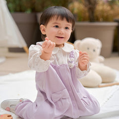 Dave&Bella Baby Girls Purple Doll Collar Mock Two-Piece Cotton Soft Breathable Rompers