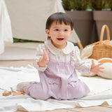 Dave&Bella Baby Girls Purple Doll Collar Mock Two-Piece Cotton Soft Breathable Rompers