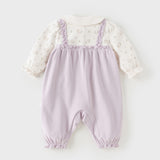 Dave&Bella Baby Girls Purple Doll Collar Mock Two-Piece Cotton Soft Breathable Rompers