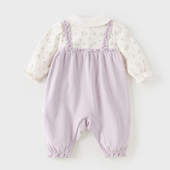 Dave&Bella Baby Girls Purple Doll Collar Mock Two-Piece Cotton Soft Breathable Rompers